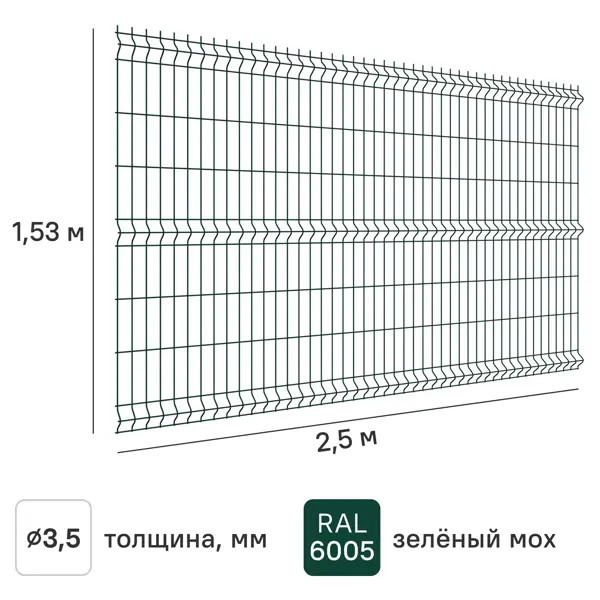 3D панель для забора Grand Line Light 2.5x1.53 м зеленый RAL 6005