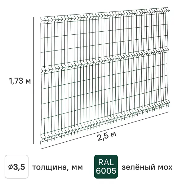 3D панель для забора Grand Line Light 2.5x1.73 м оцинкованный зеленый RAL 6005