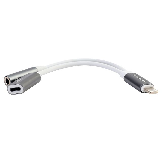 адаптер звук+зарядка ERGOLUX ELX-CSA01-C01 12см Lightning 2 Lightning 3.5мм белый
