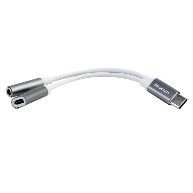 адаптер звук+зарядка ERGOLUX ELX-CSA02-C01 12см Type-C 2 Type-С 3.5мм белый