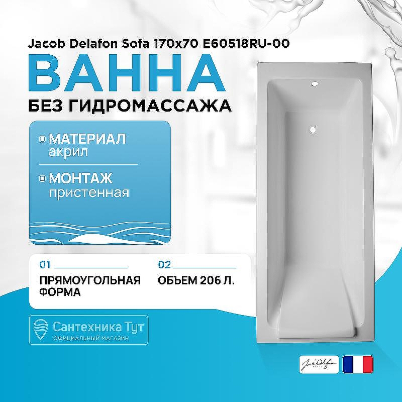 Акриловая ванна Jacob Delafon Sofa 170x70 E60518RU-00 без гидромассажа