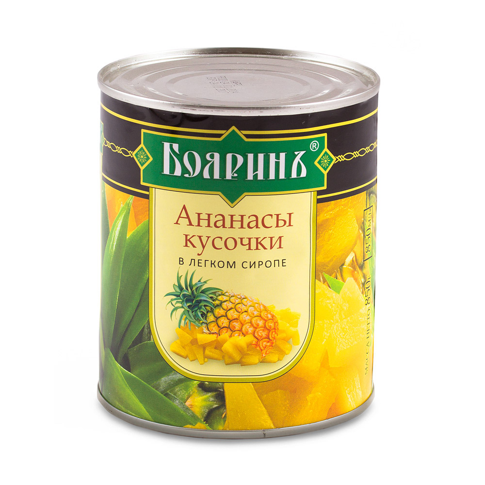 Ананасы Бояринъ кусочки в легком сиропе 850 мл