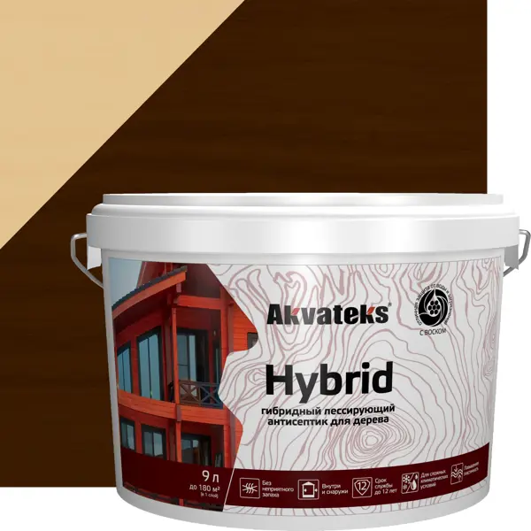Антисептик Akvateks Hybrid гибридный лессирующий полуматовый палисандр 9 л