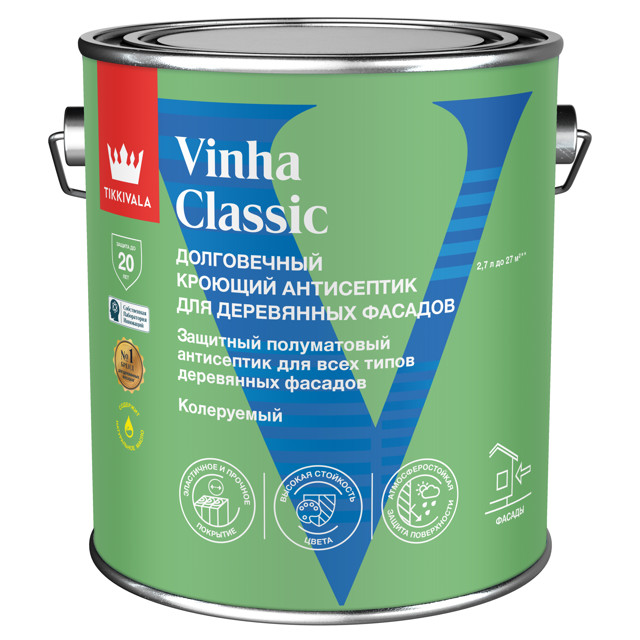 антисептик кроющий TIKKIVALA Vinha classic полуматовый белый 2,7л, арт. 700014054