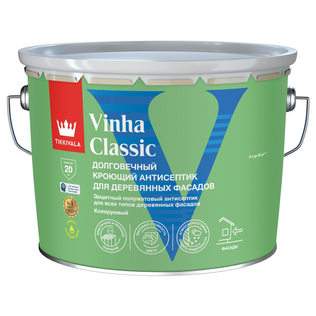 антисептик кроющий TIKKIVALA Vinha classic полуматовый белый 9л, арт. 700014055