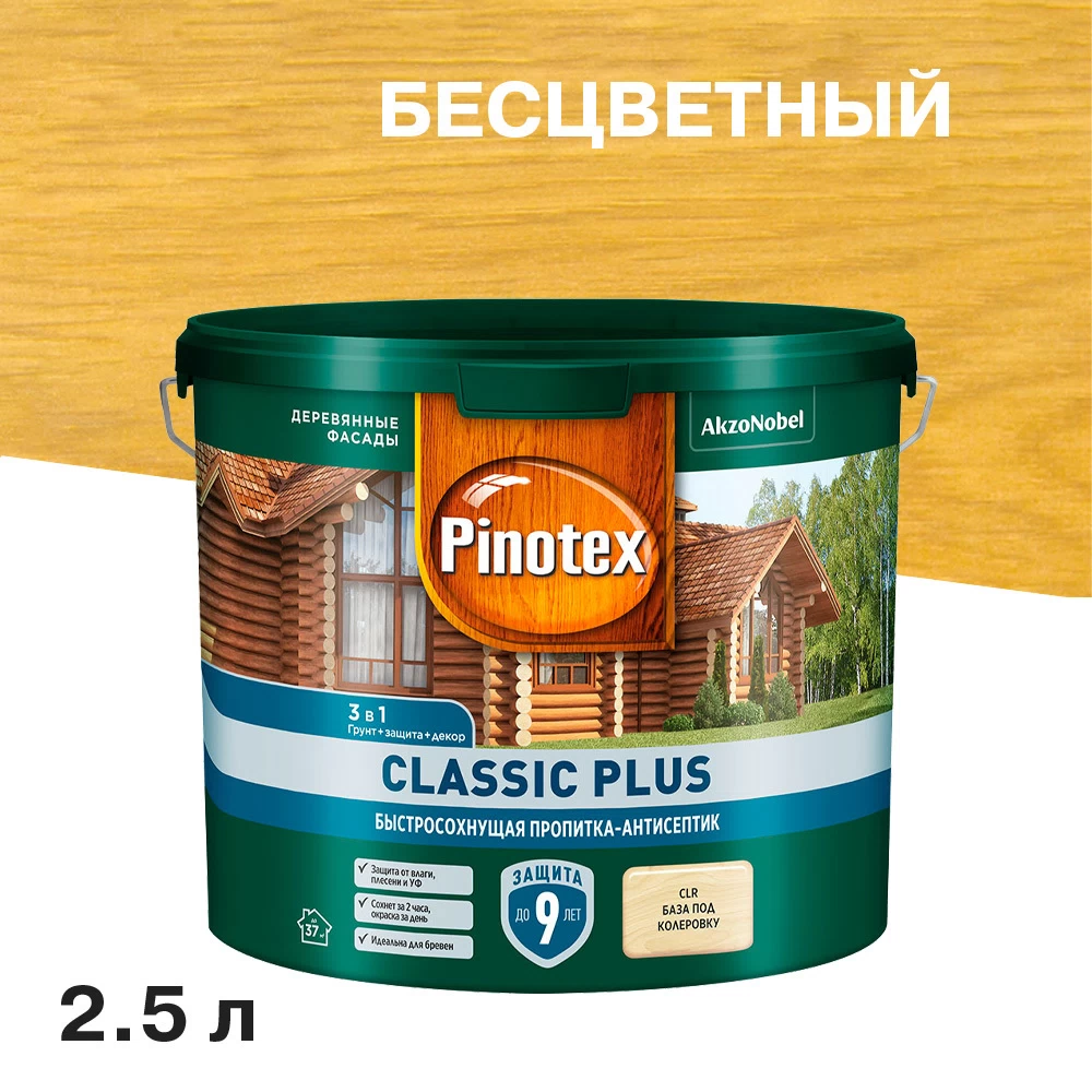 Антисептик Pinotex/Omnitex Classic Plus 3 в 1 декоративный для дерева бесцветный 2,5 л