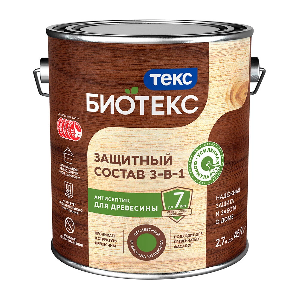 Антисептик Текс Bioteks 2-в-1/3-в-1 декоративный для дерева бесцветный 2,7 л