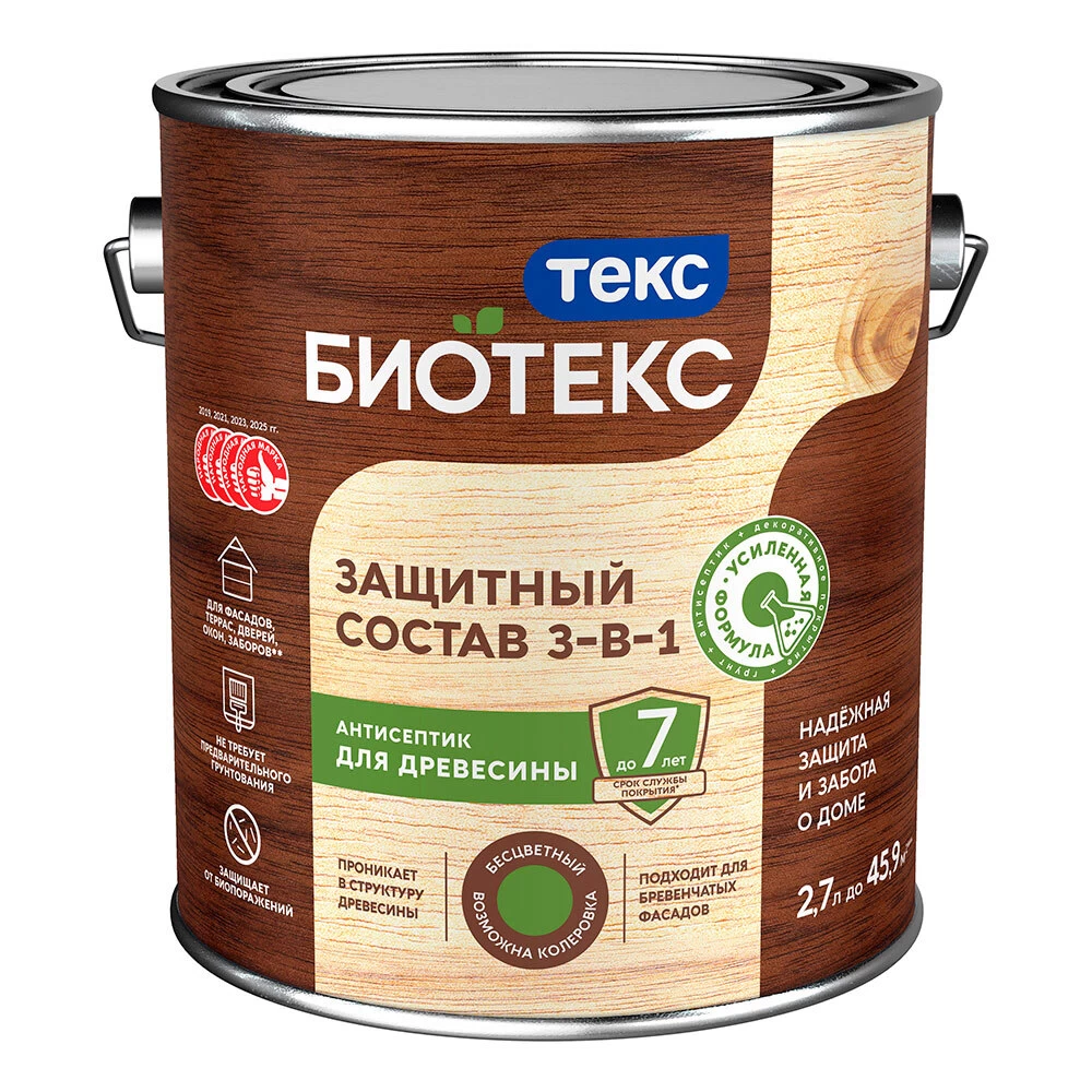 Антисептик Текс Bioteks 2-в-1/3-в-1 декоративный для дерева палисандр 2,7 л