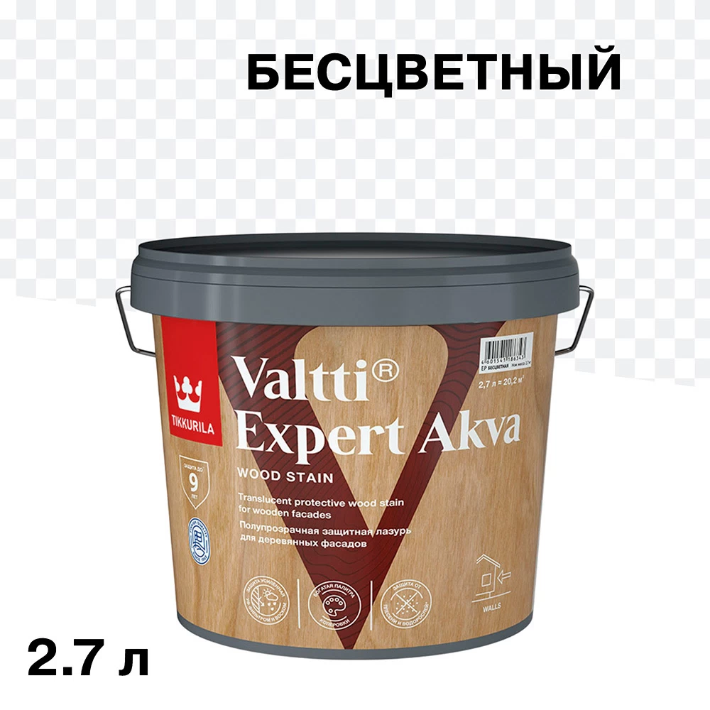 Антисептик Tikkurila/Tikkivala Valtti Expert Akva декоративный для дерева бесцветный 2,7 л