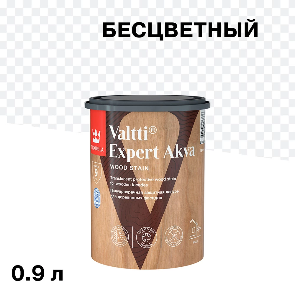 Антисептик Tikkurila/Tikkivala Valtti Expert Akva декоративный для дерева прозрачный 0,9 л