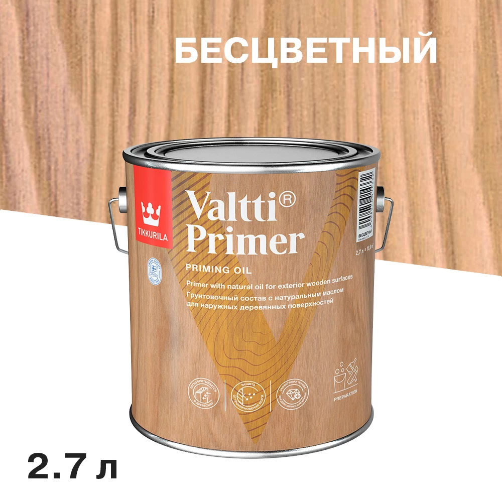 Антисептик Tikkurila/Tikkivala Valtti Primer грунтовочный для дерева бесцветный 2,7 л