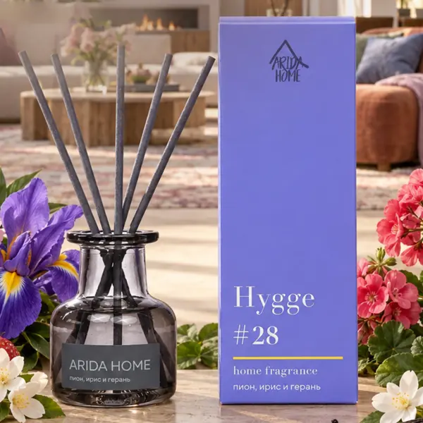 Ароматический диффузор Arida Home Hygge 28 Пион/ирис/герань 50 мл