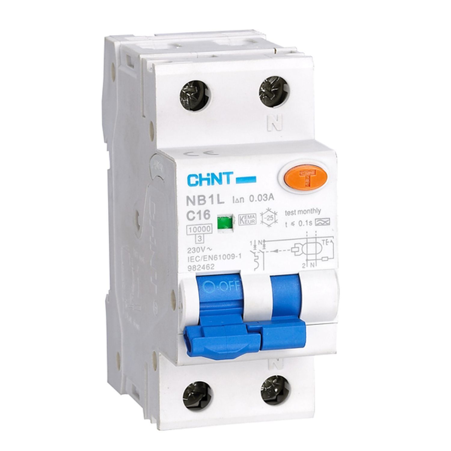 Автомат дифференциальный Chint NB1L 16А 1P+N тип AC 30 мА 10 кА (203107)