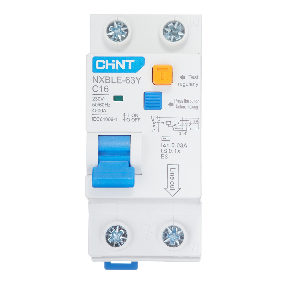Автомат дифференциальный Chint NXBLE-63Y 16А 1P+N тип AC 30 мА 4,5 кА компактный (105542)