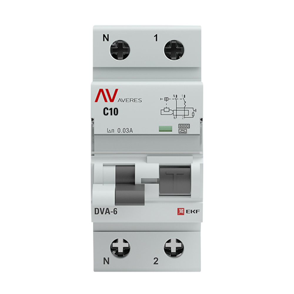 Автомат дифференциальный EKF Averes DVA-6 10А 1P+N тип A 30 мА 6 кА (rcbo6-1pn-10C-30-a-av)