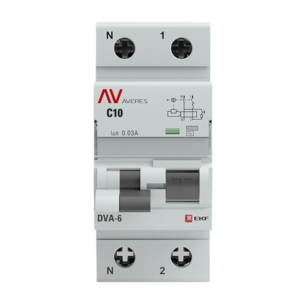 Автомат дифференциальный EKF Averes DVA-6 10А 1P+N тип AC 30 мА 6 кА (rcbo6-1pn-10C-30-ac-av)