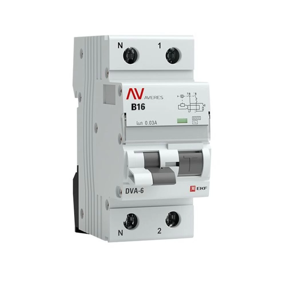 Автомат дифференциальный EKF Averes DVA-6 16А 1P+N тип AC 30 мА 6 кА (rcbo6-1pn-16B-30-ac-av)