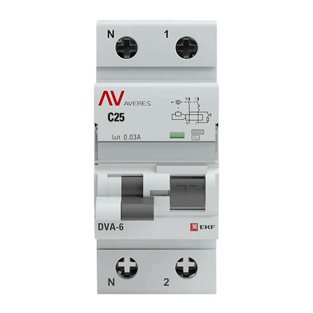 Автомат дифференциальный EKF Averes DVA-6 25А 1P+N тип AC 30 мА 6 кА (rcbo6-1pn-25C-30-ac-av)
