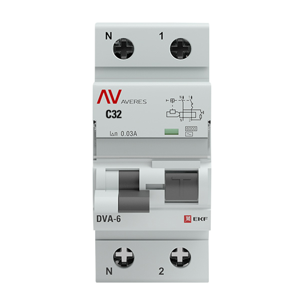 Автомат дифференциальный EKF Averes DVA-6 32А 1P+N тип AC 30 мА 6 кА (rcbo6-1pn-32C-30-ac-av)