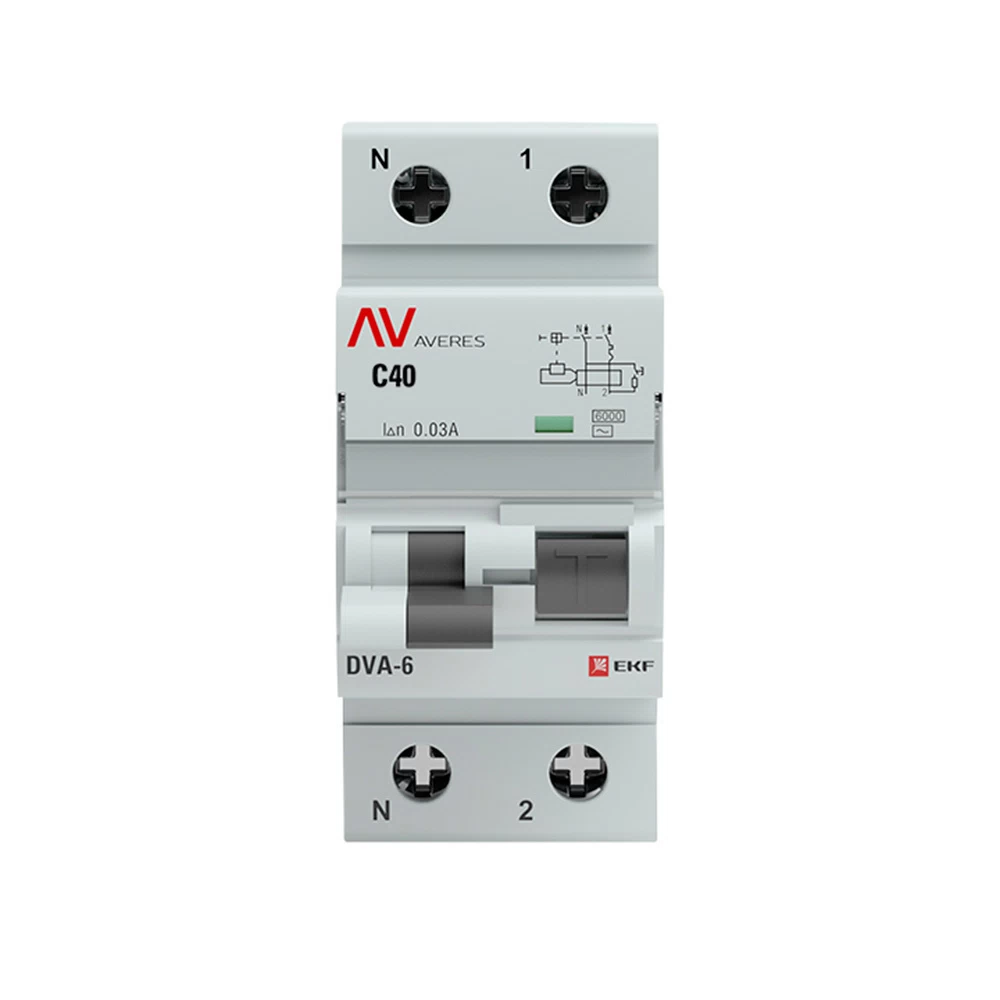 Автомат дифференциальный EKF Averes DVA-6 40А 1P+N тип AC 30 мА 6 кА (rcbo6-1pn-40C-30-ac-av)