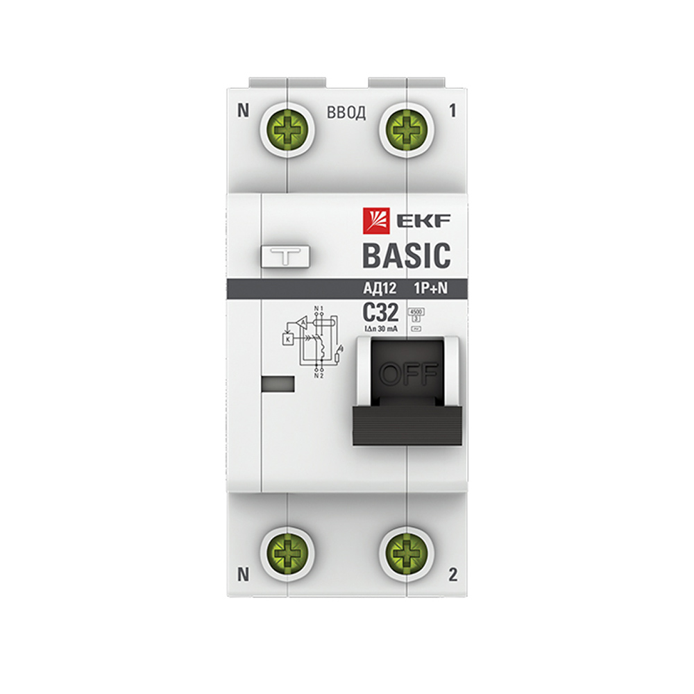 Автомат дифференциальный EKF Basic АД-12 32А 1P+N тип AC 30 мА 4,5 кА (DA12-32-30-bas)