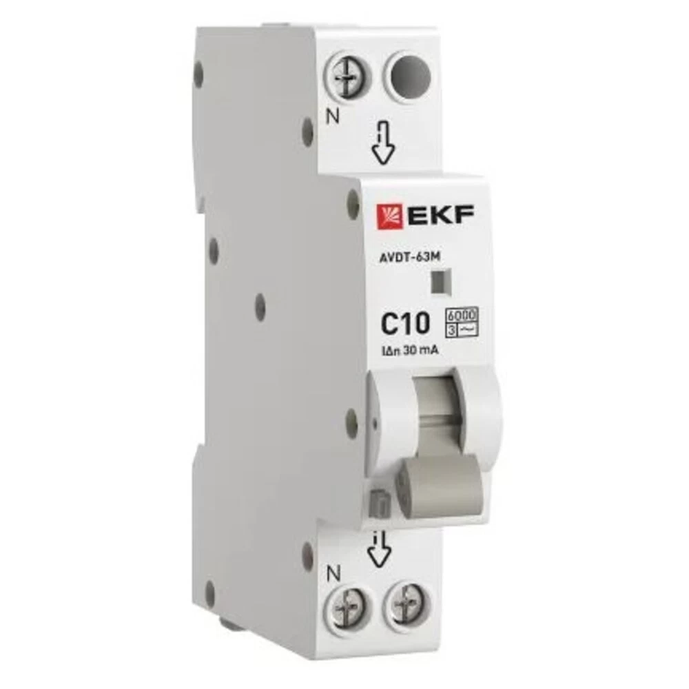 Автомат дифференциальный EKF PROxima АВДТ-63М 10А 1P+N тип AC 30 мА 6 кА (DA63M-10-30)