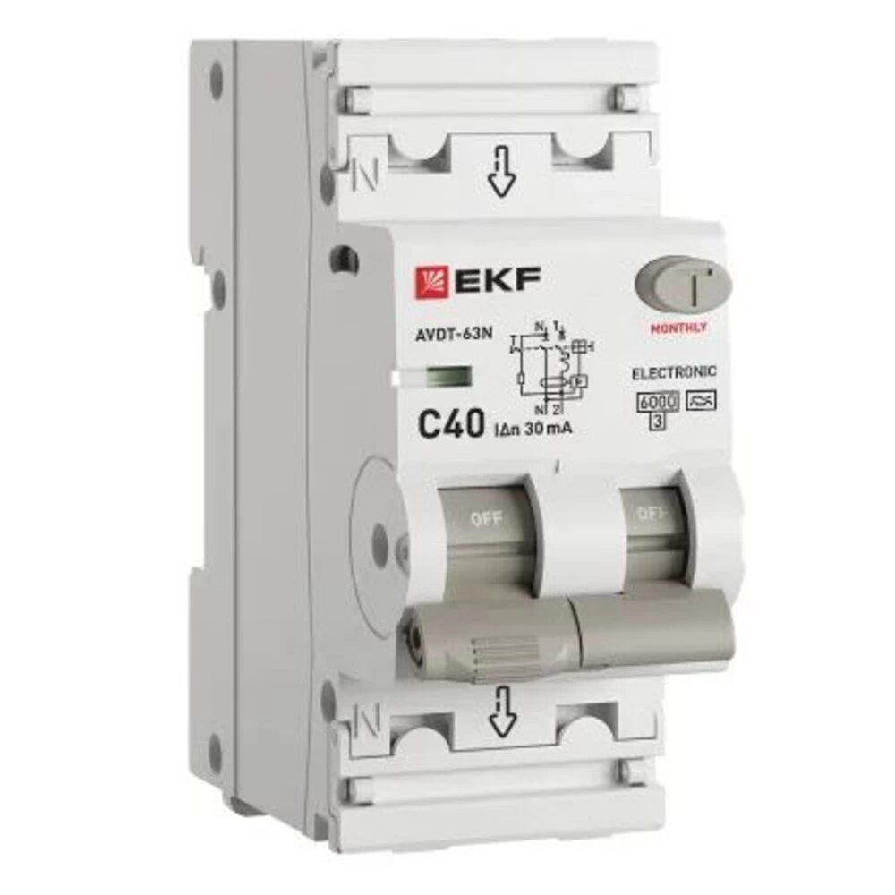 Автомат дифференциальный EKF PROxima АВДТ-63N 40А 1P+N тип A 30 мА 6 кА (D63N26EA40C30)