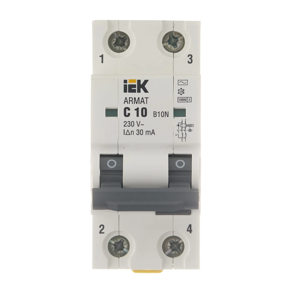Автомат дифференциальный IEK Armat B10N 10А 1+N тип AC 30 мА 10 кА (AR-B10N-2-C010C030)
