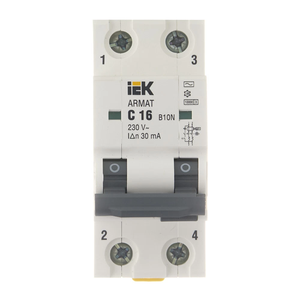 Автомат дифференциальный IEK Armat B10N 16А 1+N тип AC 30 мА 10 кА (AR-B10N-2-C016C030)