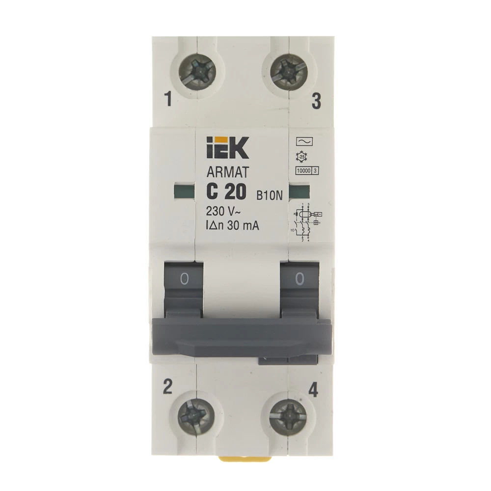 Автомат дифференциальный IEK Armat B10N 20А 1+N тип AC 30 мА 10 кА (AR-B10N-2-C020C030)