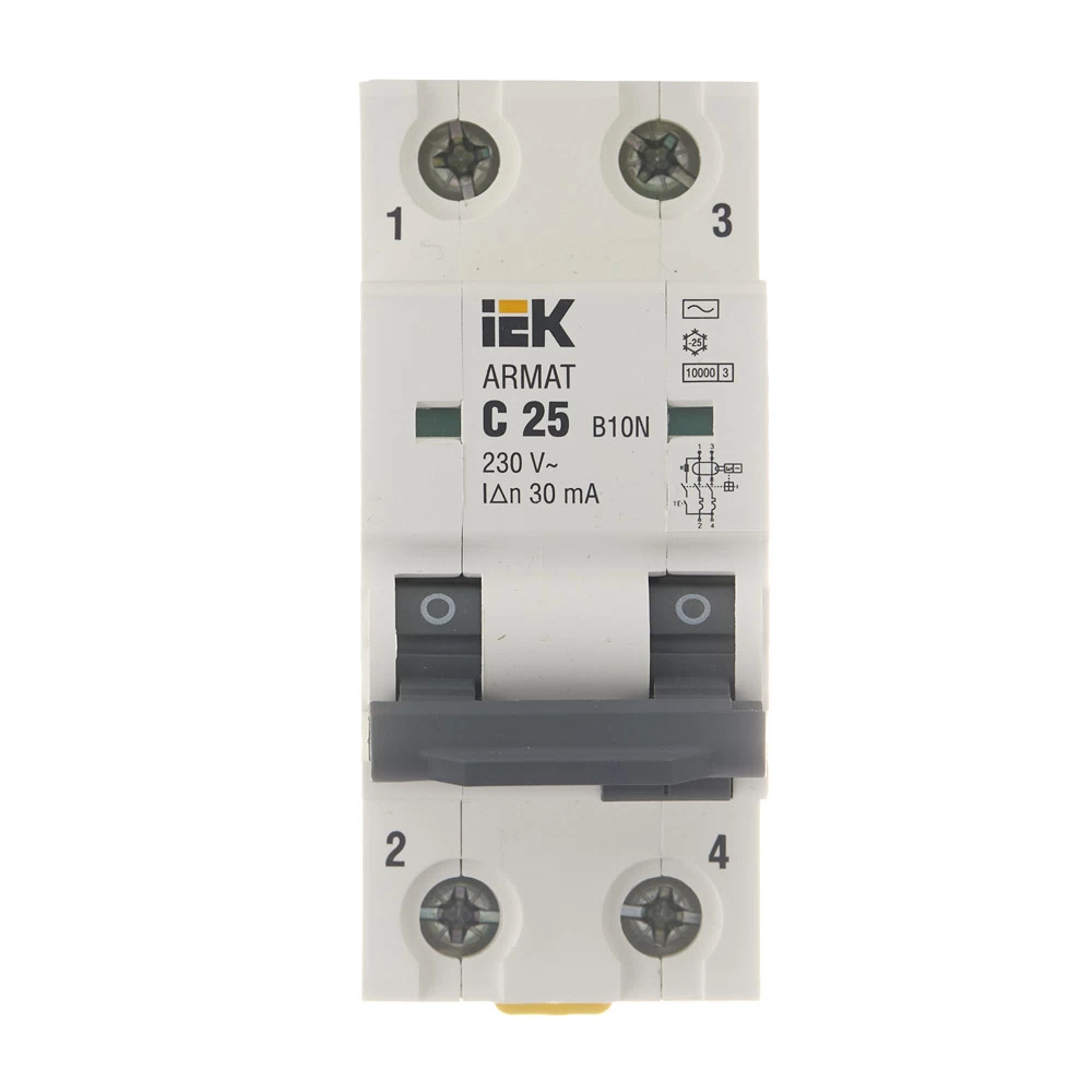 Автомат дифференциальный IEK Armat B10N 25А 1+N тип AC 30 мА 10 кА (AR-B10N-2-C025C030)