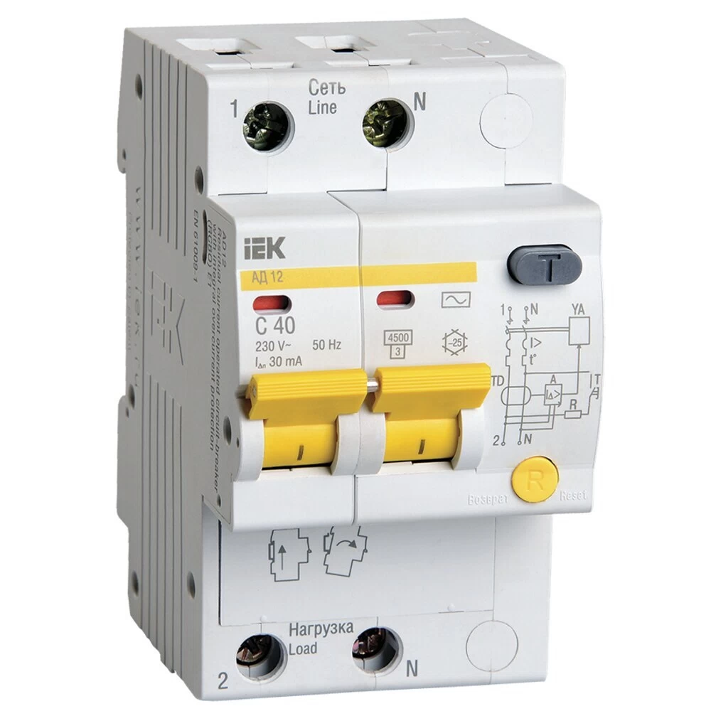 Автомат дифференциальный IEK Karat 40А 1P+N тип AC 30 мА 4,5 кА (MAD10-2-040-C-030)