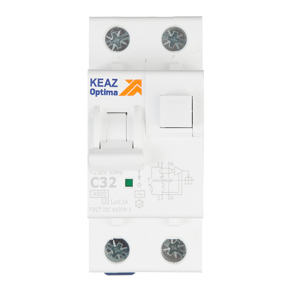 Автомат дифференциальный КЭАЗ OptiDin D63 32А 1P+N тип AC 100 мА 4,5 кА (328108)