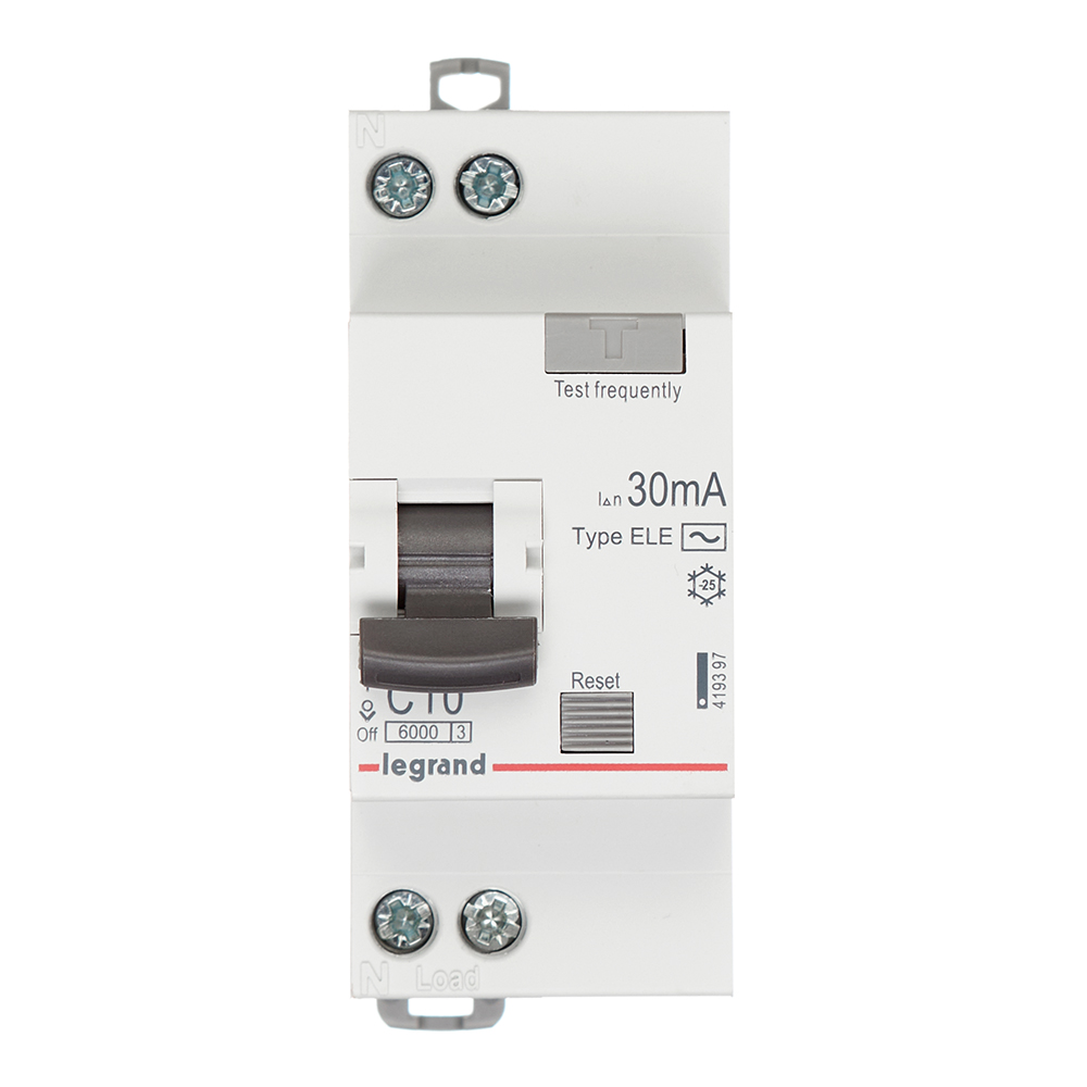Автомат дифференциальный Legrand RX3 10А 1P+N тип AC 30 мА 6 кА (419397)