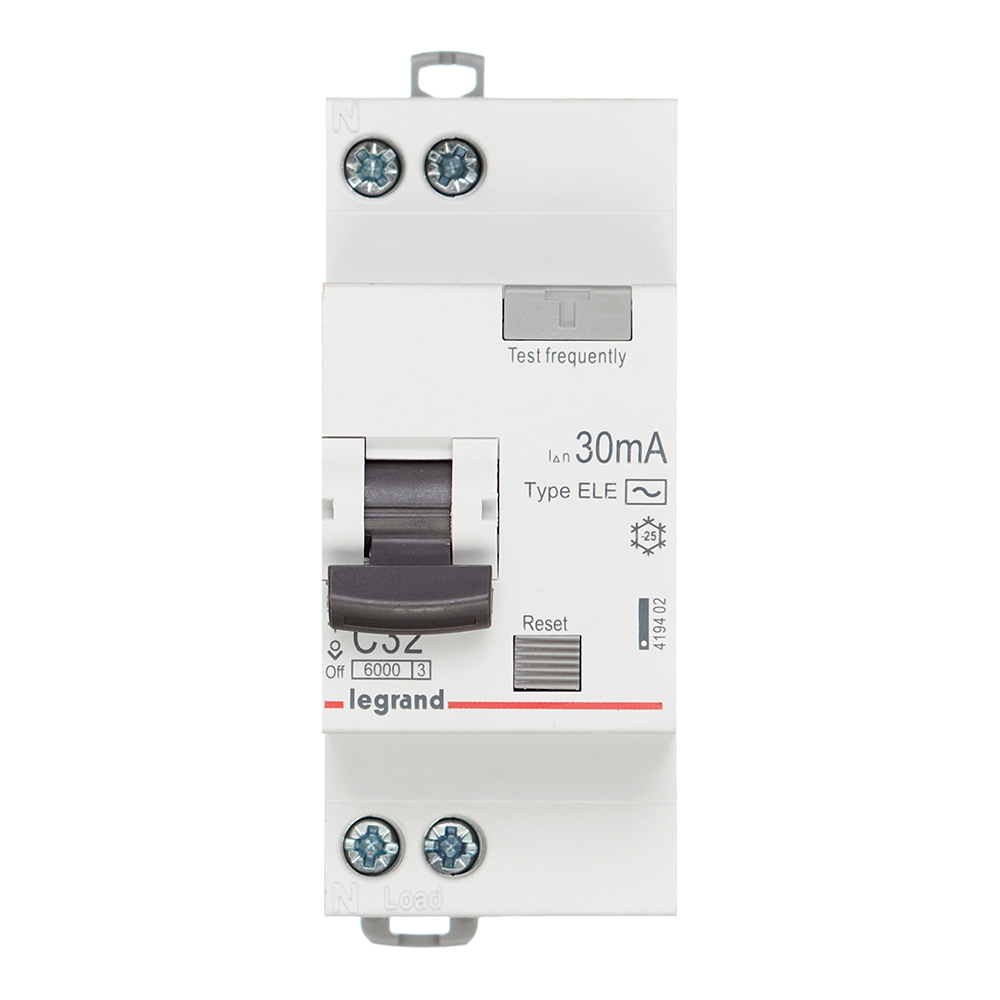 Автомат дифференциальный Legrand RX3 32А 1P+N тип AC 30 мА 6 кА (419402)