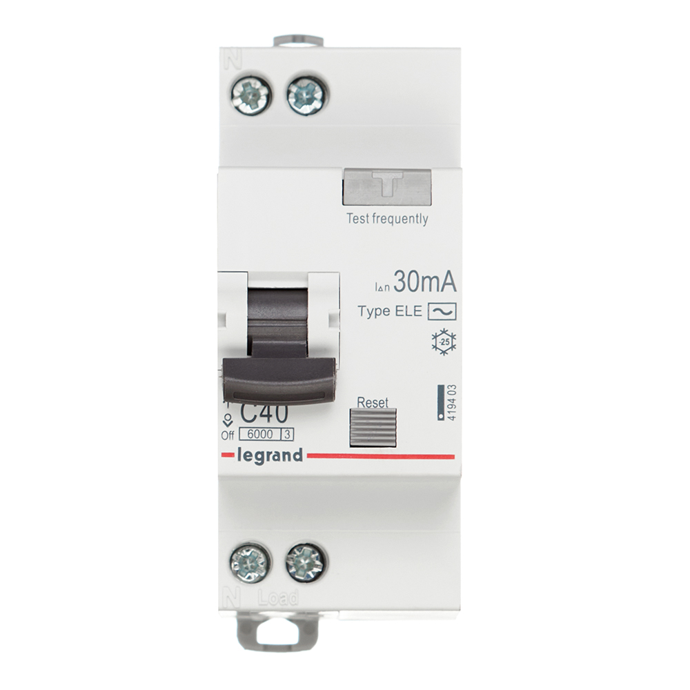 Автомат дифференциальный Legrand RX3 40А 1P+N тип AC 30 мА 6 кА (419403)