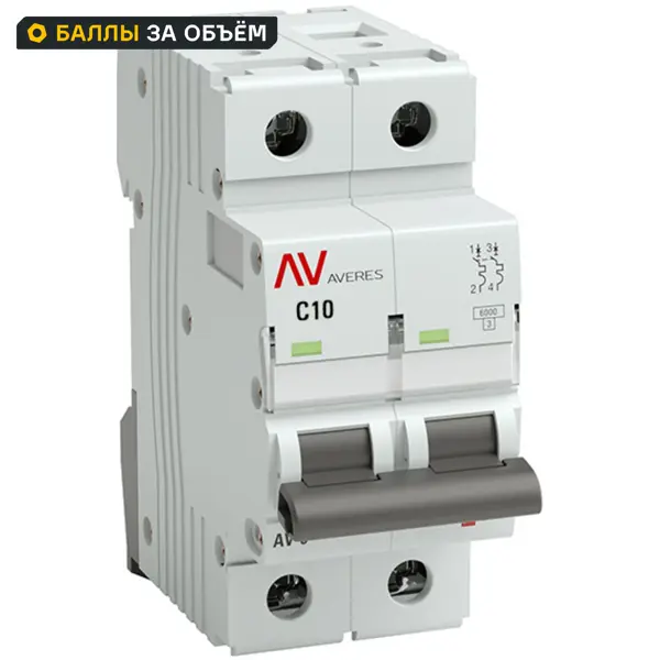 Автоматический выключатель EKF Averes AV-6 2P C10 А 6 кА mcb6-2-10C-av
