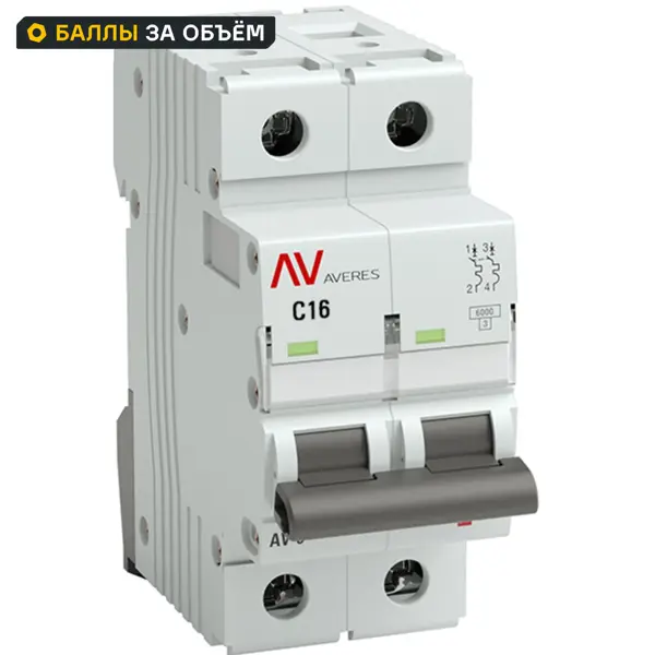 Автоматический выключатель EKF Averes AV-6 2P C16 А 6 кА mcb6-2-16C-av