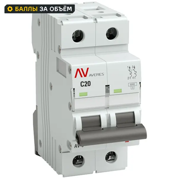 Автоматический выключатель EKF Averes AV-6 2P C20 А 6 кА mcb6-2-20C-av
