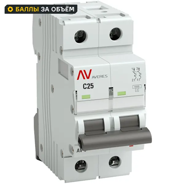 Автоматический выключатель EKF Averes AV-6 2P C25 А 6 кА mcb6-2-25C-av