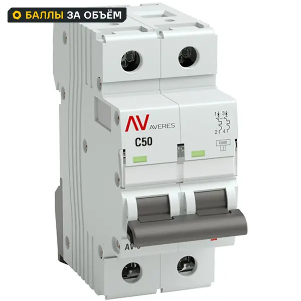 Автоматический выключатель EKF Averes AV-6 2P C50 А 6 кА mcb6-2-50C-av