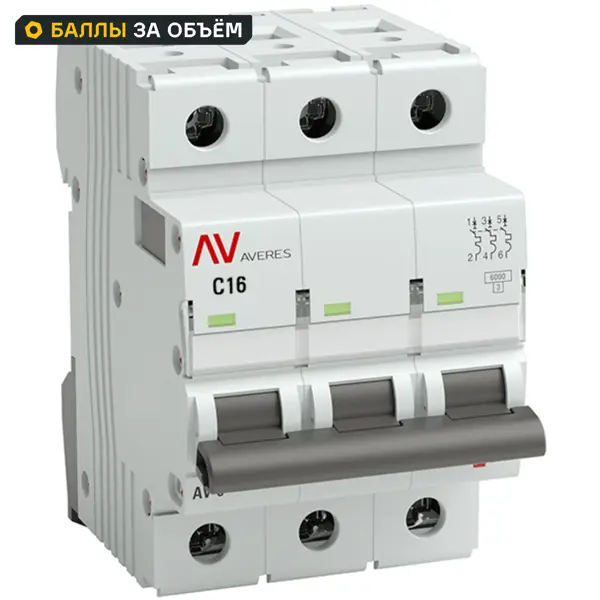 Автоматический выключатель EKF Averes AV-6 3P C16 А 6 кА mcb6-3-16C-av
