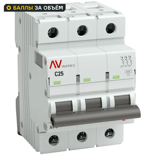 Автоматический выключатель EKF Averes AV-6 3P C25 А 6 кА mcb6-3-25C-av