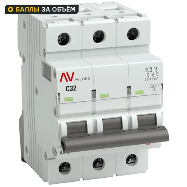 Автоматический выключатель EKF Averes AV-6 3P C32 А 6 кА mcb6-3-32C-av