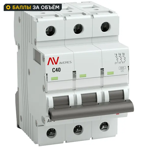 Автоматический выключатель EKF Averes AV-6 3P C40 А 6 кА mcb6-3-40C-av