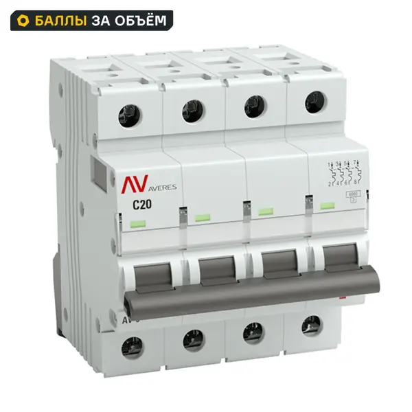 Автоматический выключатель EKF Averes ВАAV-6 4P C25 А 6 кА