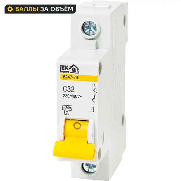 Автоматический выключатель IEK Home ВА47-29 1P C32 А 4.5 кА