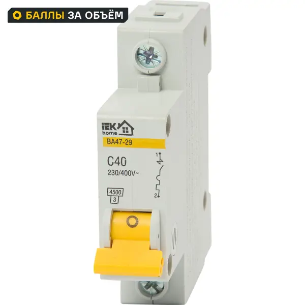 Автоматический выключатель IEK Home ВА47-29 1P C40 А 4.5 кА