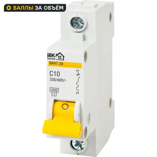 Автоматический выключатель IEK Home ВА47-29 1P N C10 А 4.5 кА