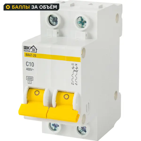 Автоматический выключатель IEK Home ВА47-29 1P N C10 А 4.5 кА